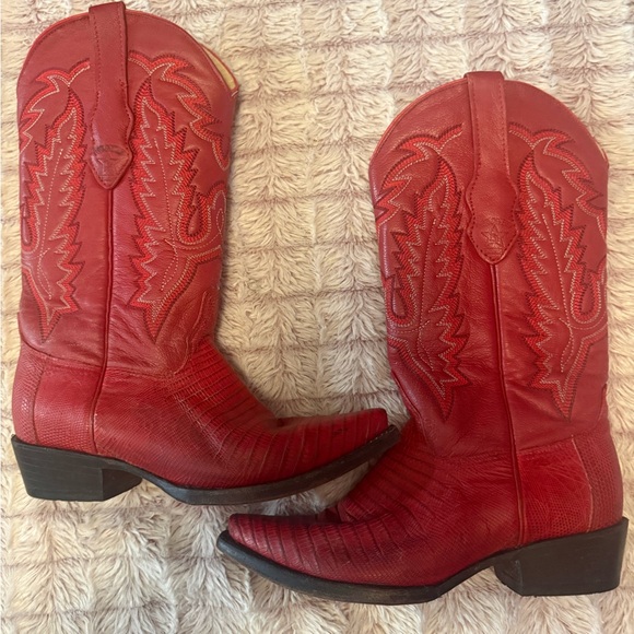 Red Western Real Exotic Leather Cowboy Boots! - Picture 12 of 14